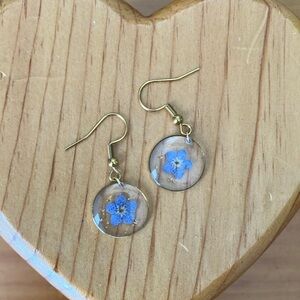 Gold and Blue Floral Drop Earrings